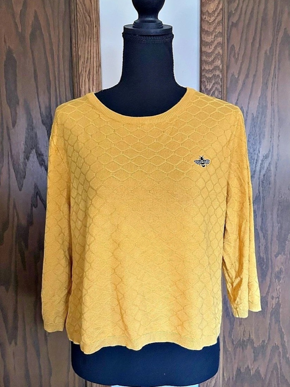 Bright & Beautiful Beth Buzzy Bee Cropped Jumper Yellow Geometric Jumper Size 2X